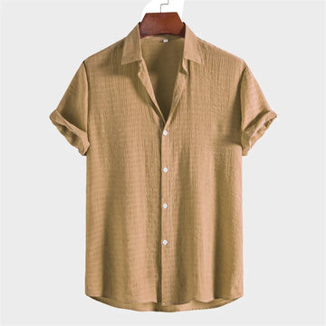Riolio Shirts for Men Cotton And Linen Textured Short Sleeves Shirt Asymmetric Hem Streetwear Summer Solid Blouse Tops